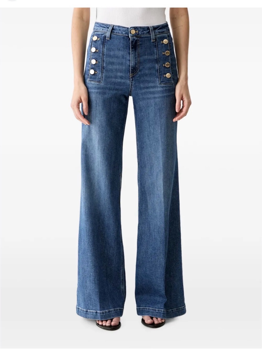 Karl Lagerfeld Dark Blue Wide-Leg Jeans with Gold Buttons
